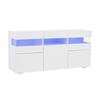 Credenza per soggiorno 140*40.5*66.5cm con 3 ante, finitura lucida, striscia luminosa a LED, acrilico trasparente, 7 scomparti, bianco