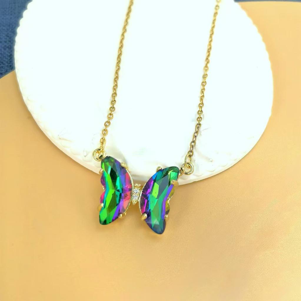 Gradual Change Butterfly Necklace Female Trend Dream Crystal Pendant Collarbone Chain