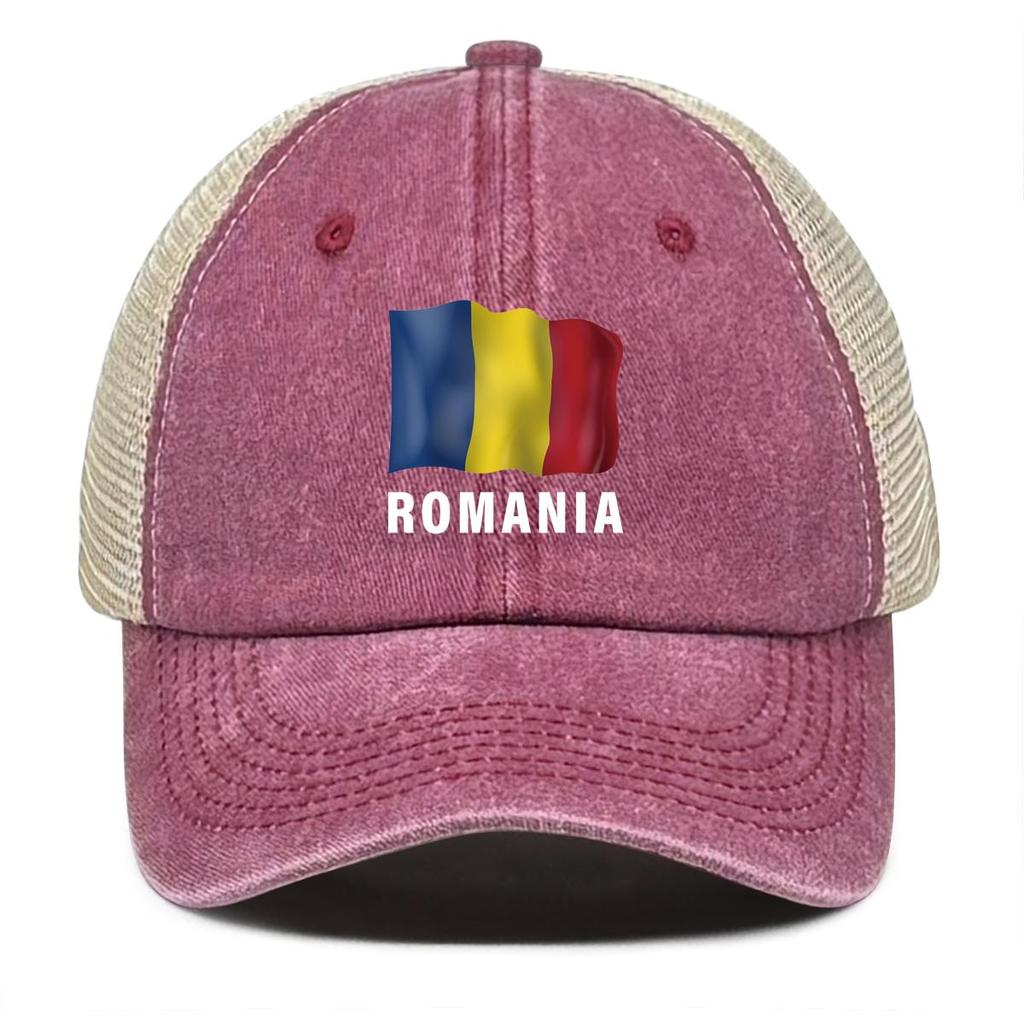 Romania Flag Print Snapback Sun Hat, Patriotic Dad Hat Headwear Sun Visor Retro Sunshade Adjustable Trucker Hat