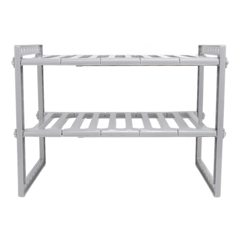 

Adjustable 2 Tier Under Sink Shelf Kitchen Bathroom Rack Holder Home Expandable Storage Organizer сірий