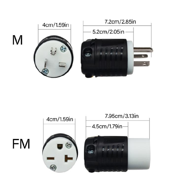 3-Wire Grounding NEMA 6-20P Male Power Plug/NEMA 6-20R Female Power Socket for Industrial Equipment and Home Projects