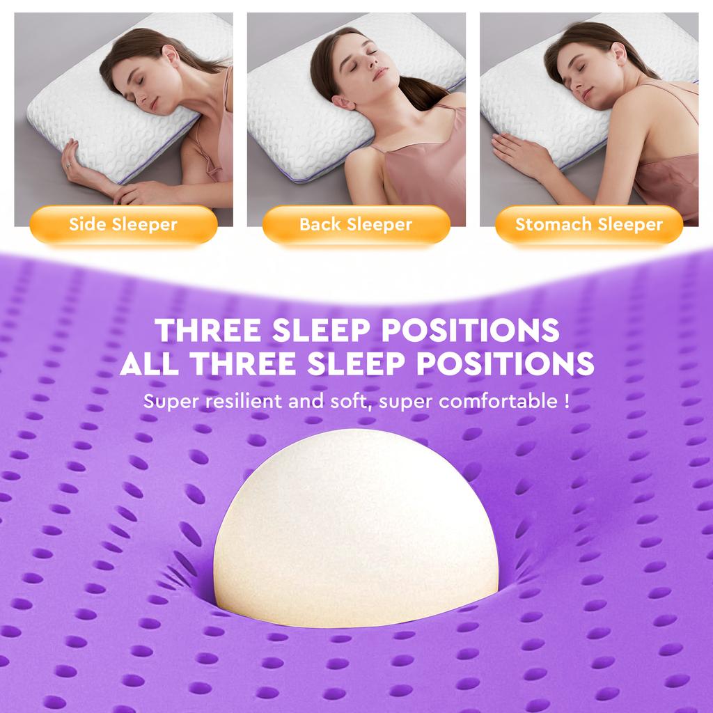Interi Purple Pillow Queen Size Cooling Memory Foam Pillow With Lavender Scent For Side Sleeper Back Support Neck Pain Relief
