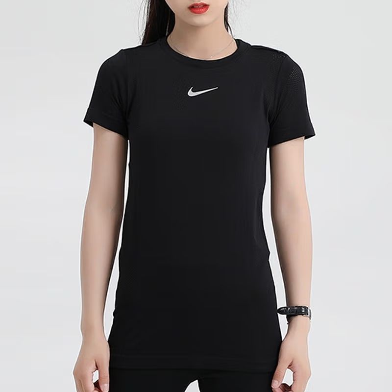 Nike Logo Print Quick-Dry Breathable Round Neck Short Sleeve T-Shirt Women Tops Black AT4546-010