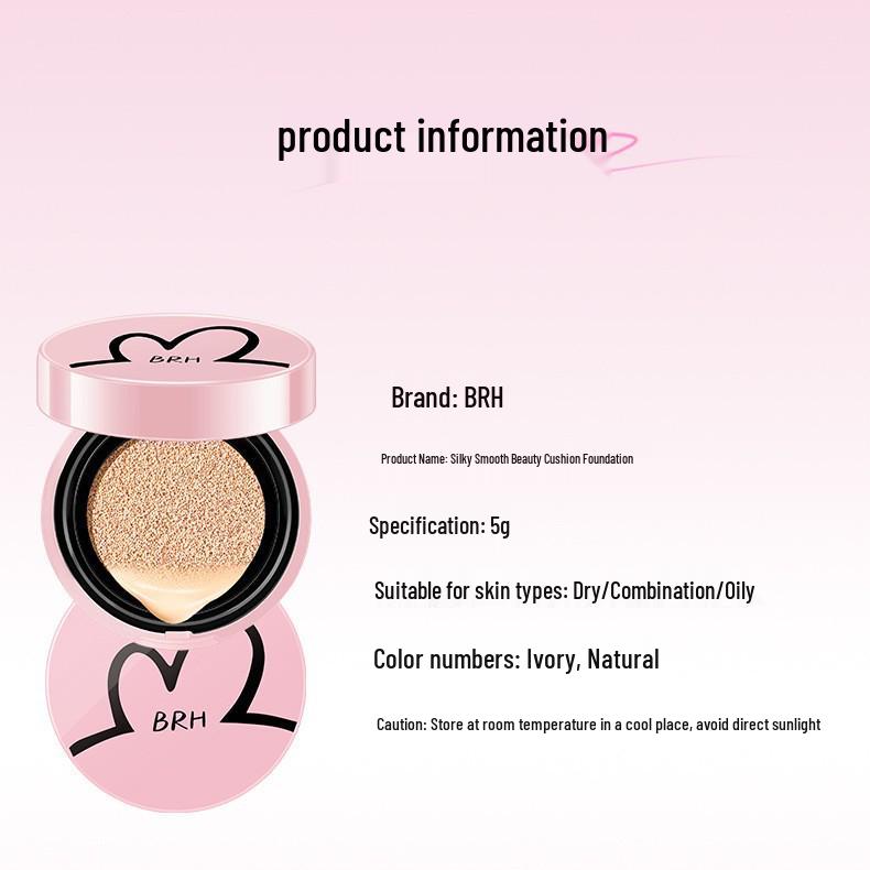 BRH Pink Heart Cushion: Oil-Control, Long-Lasting, No-Cake, No-Smudge Cosmetics