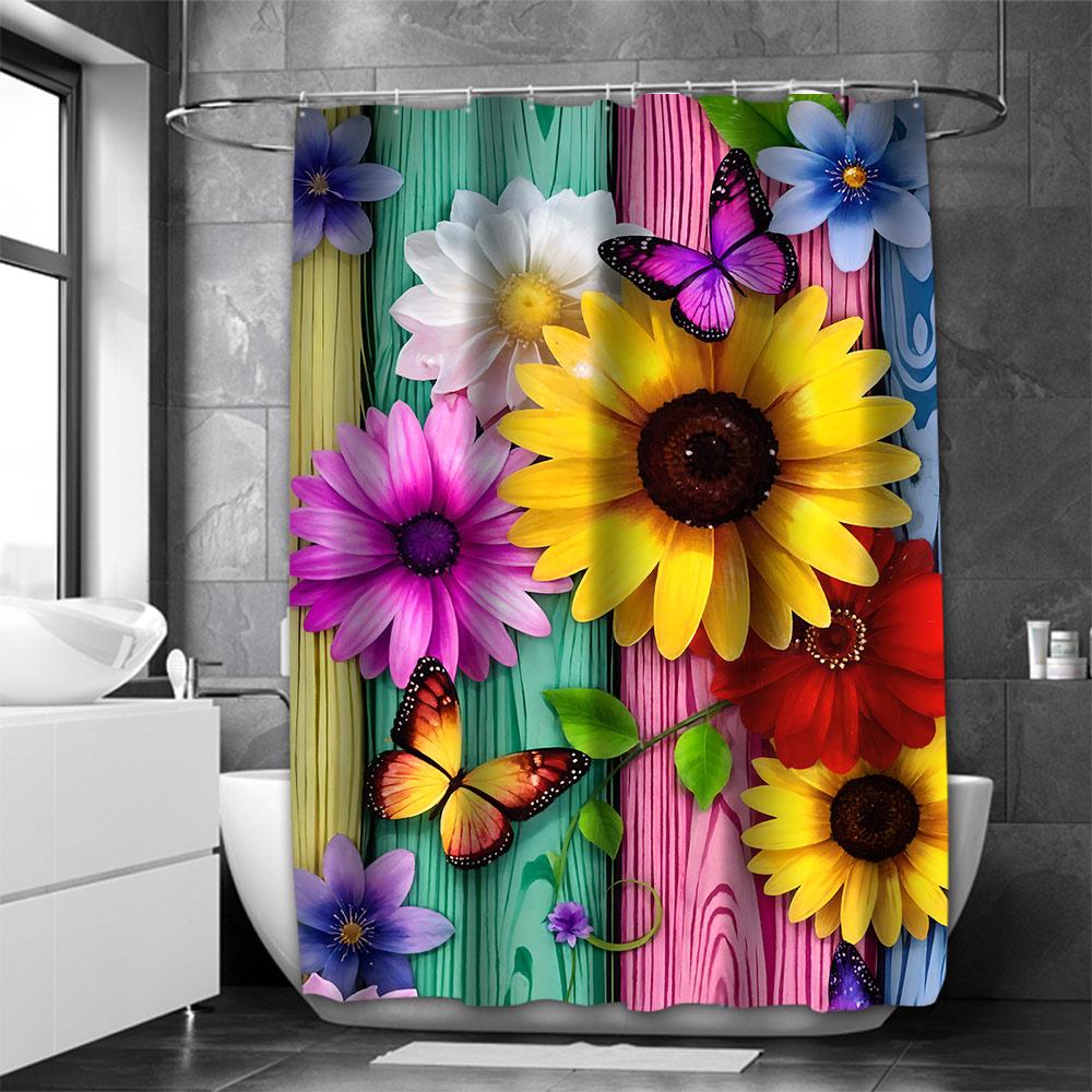 Sunflower Bathroom  Shower Curtain Colored Wood P Waterproof Fabric Bathroom Curtain With 12 Hooks Sunflower Home Deco Free Ship