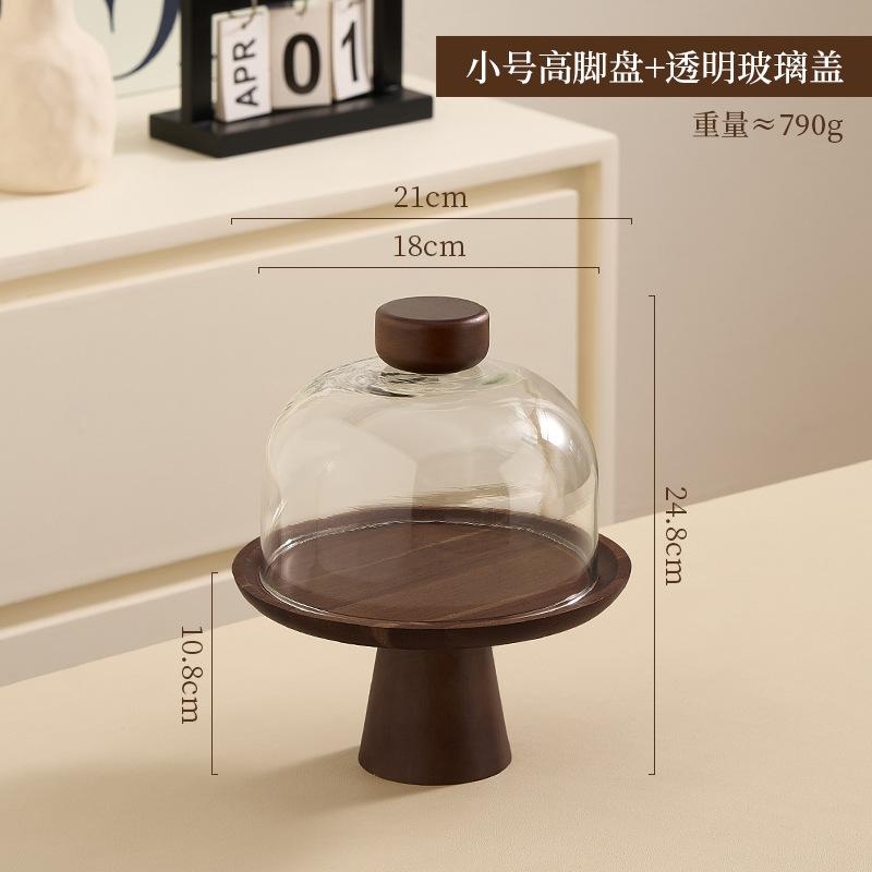Retro Acacia Wood Tall Cake Tray with Glass Cover Wedding Dessert Table Display Rack Exquisite Afternoon Tea Dessert Tray