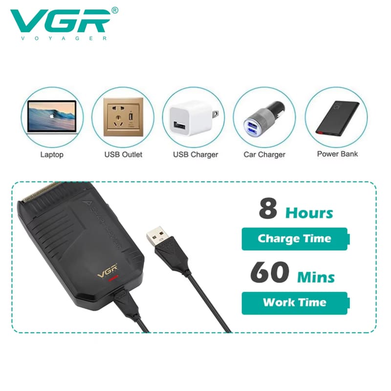 VGR V-375 Small Mini Shaver Portable Men's Reciprocating Single Blade Household Shaver Rechargeable Dual-use LED Display Long Battery Life Razor