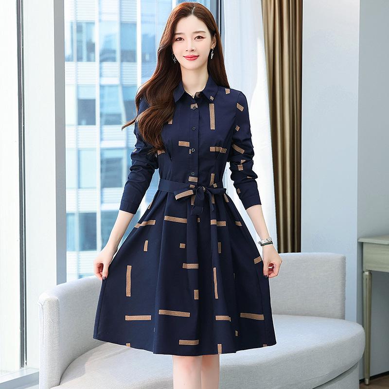 2026 Autumn New Arrival: Stylish Waist-Cinching Slimming Mid-Length Shirt Dress for Women