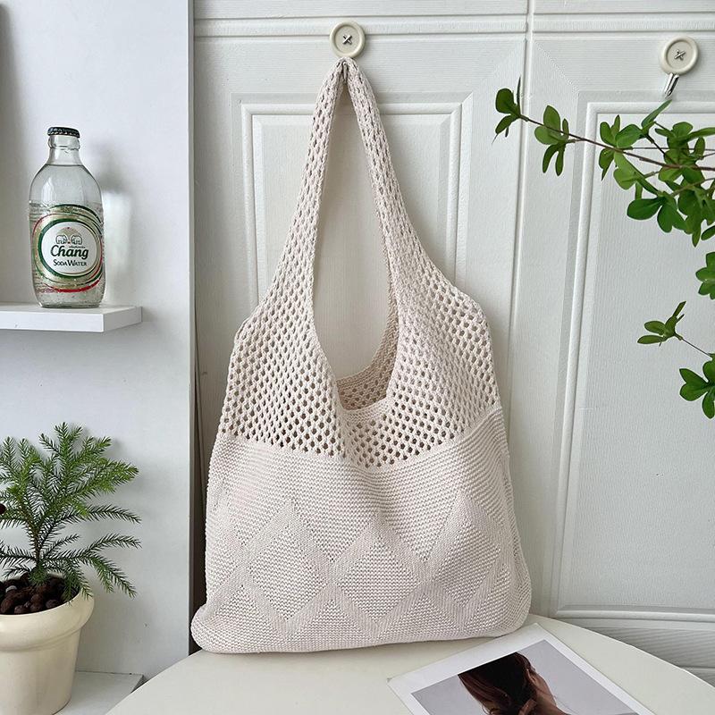 Vintage Hollow Woven Underarm Shoulder Bag Knitted Handbag for Women Large Capacity Shopper Totes Ladies Beach Travel Bag