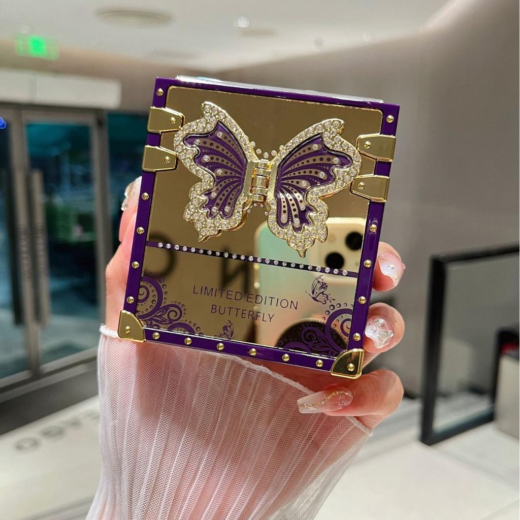 Samsung Z Flip6 Vouwscherm Mobiele Telefoon Hoesje Geschikt voor ZFlip3 4 5 Spiegel Vlinder Diamant Inleg Beugel Beschermhoes