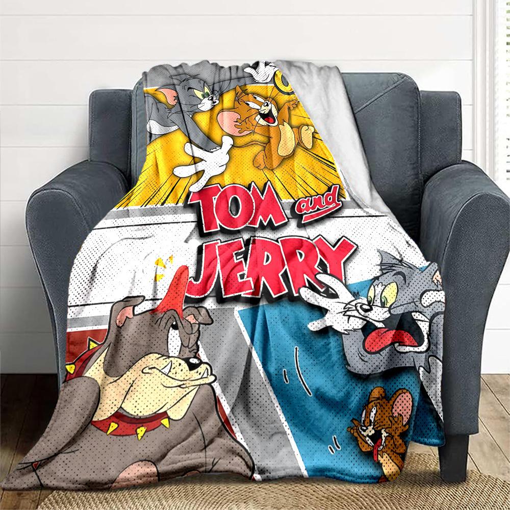 1pc Tom Jerry Flannel Throw Blanket - HD Printed Lightweight Soft Warm All-Season Blanket for Sofa, Bed, Travel092