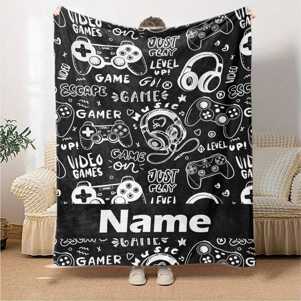 Custom Name Game Controller Theme Printed Blanket - Perfect for Couch, Bed, Travel & Outdoor Use | Machine Washable, Cozy & Durable.