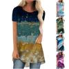 Women Fashion Summer Long Tunics Casual Tops Printed Short Sleeve Shirts  T Shirts