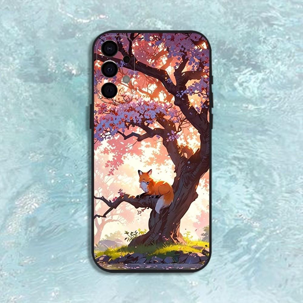 Süße Cartoon-Tierfuchs-Handyhülle für Samsung S25, S24, S21, S22, S23, S30, Ultra, S20, Plus, Fe, Lite, Note, 10, 9, 5G Schwarze Hülle