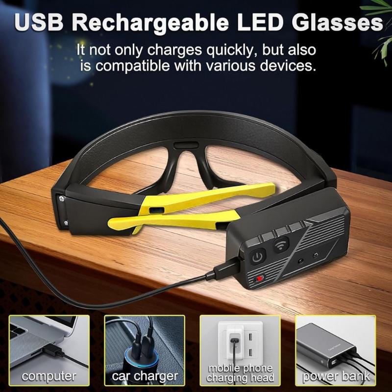 Lunettes Lampe Frontale Rechargeables Avec Capteurs de Mouvement Et Commande Tactile Pour Éclairage Mains Libres Lors d'Activités Extérieures