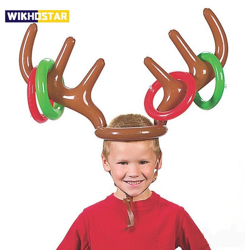 Inflatable Reindeer Antler Hat Ring Toss Game Kids Gift Christmas Family Game Toys New Year Xmas Decor