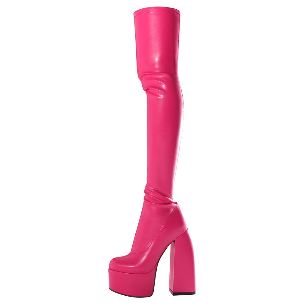 Sexy Dijlaarzen Dames Blok Dikke Hoge Hakken Merk Feest Platform Over de Knie Laarzen Vrouwelijke Straatschoenen Vrouw Botas Femininas