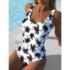 Sommer Sexy Blumenmuster Gedruckter Einteiler Badeanzug Schlanke Passform und Schlankmachend, Tiefes U-Rücken-Design, Strand Pool Urlaub Auffälliger Mode Badeanzug
