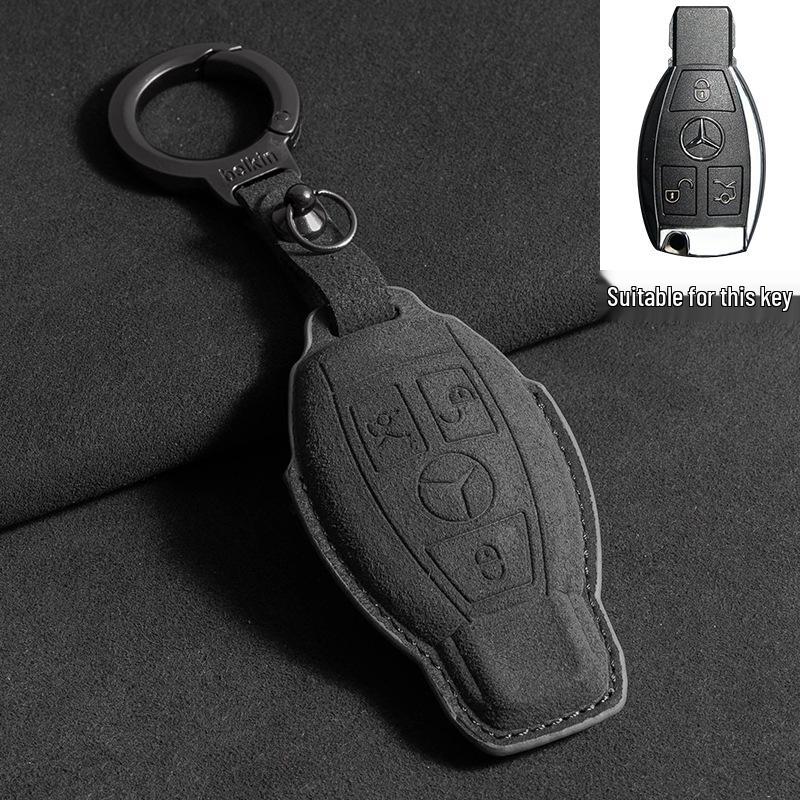 Mercedes Key Case with Alcantara, Compatible with E-Class, S-Class, C-Class, B-Class, GLC, GLB—Full Coverage Protection