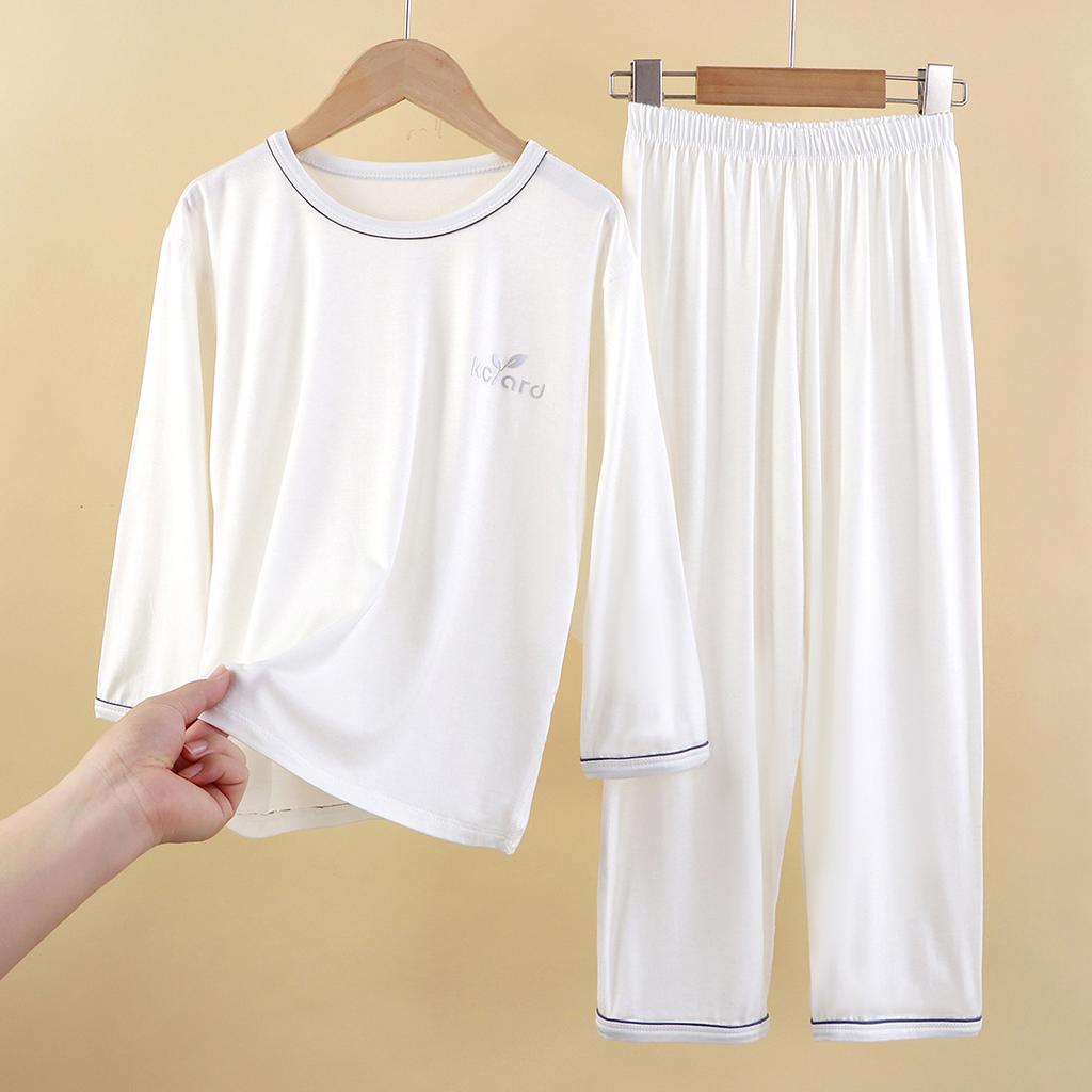 Children's Modal Suit Summer Thin Long-sleeved Air-conditioned Suit for Boys, Medium and Large Children's Home Clothes Pajamas Suit