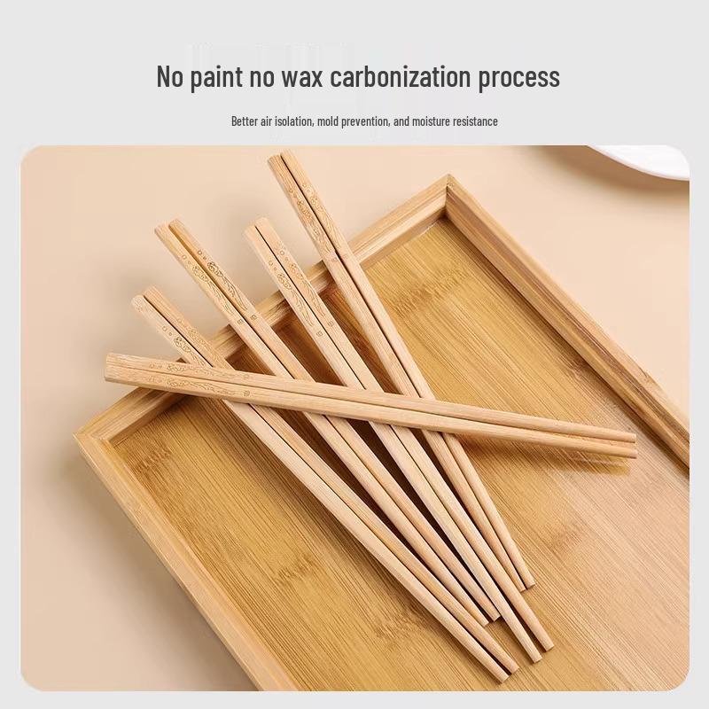 Set of 10 Natural Bamboo Chopsticks: Anti-Mold, Non-Slip, No Paint/Wax, High-End Carved Design for Home Use.