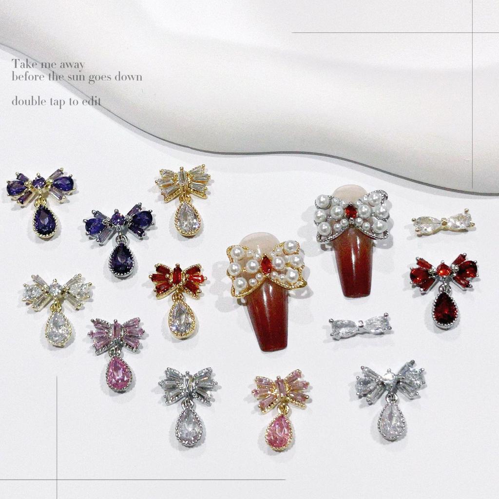 Princess Rhinestone Bow Nail Art Stickers - Colorful Crystal Pendant Accessories