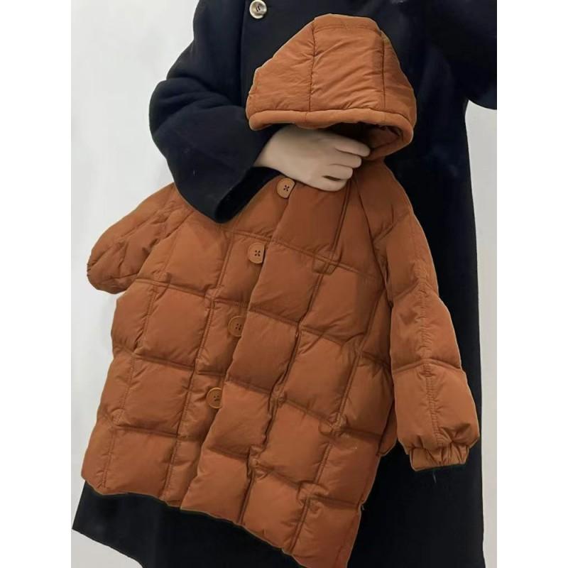 Boys Girls Mid-Length Plaid Cotton Coat Kids Thick Warm Hooded Jacket Winter 2026