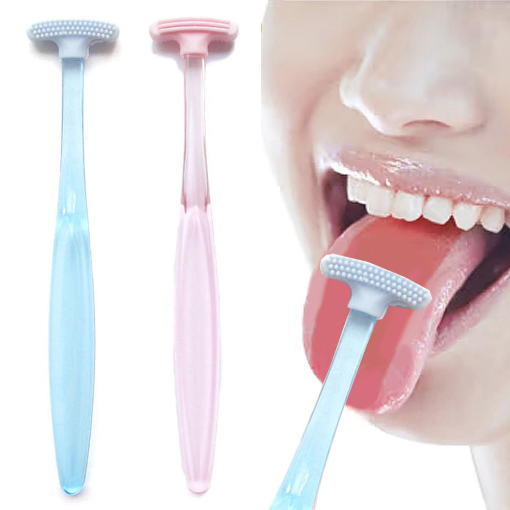 Silicone Tongue Brush With Plastic Handle Double-Sided Tongue Cleaner Fresher Breath Brush For Tongue Cleaning Oral Care Tool