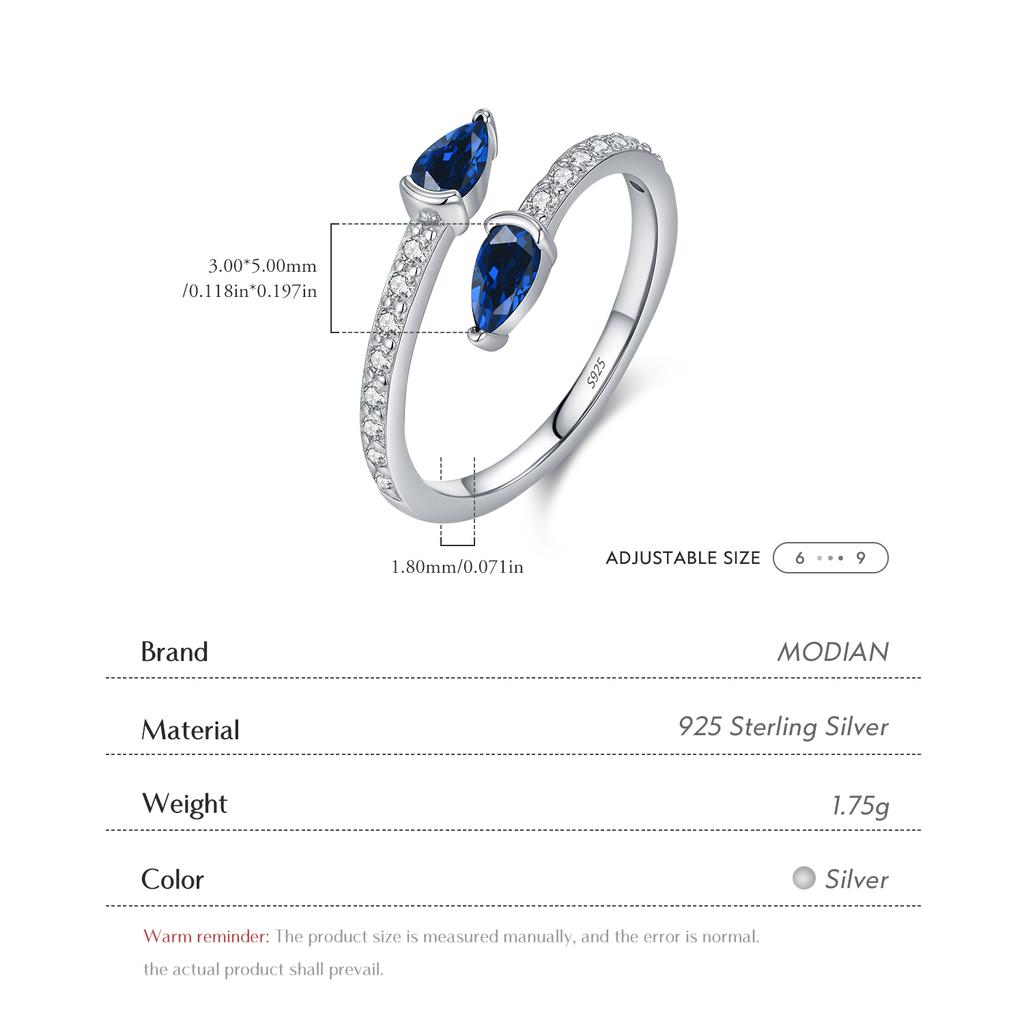 MODIAN 925 Silver Royal Blue Zirconia Open Size Finger Trendy Snake Shaped Adjustable Rings For Women Fine Jewelry