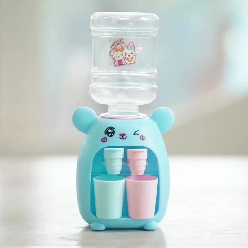Non-Toxic Mini Children Dual Water Dispenser Toy With Cute Pink Blue Cold/Warm Water Juice Milk Drinking Fountain Simulation Kitchen Toys