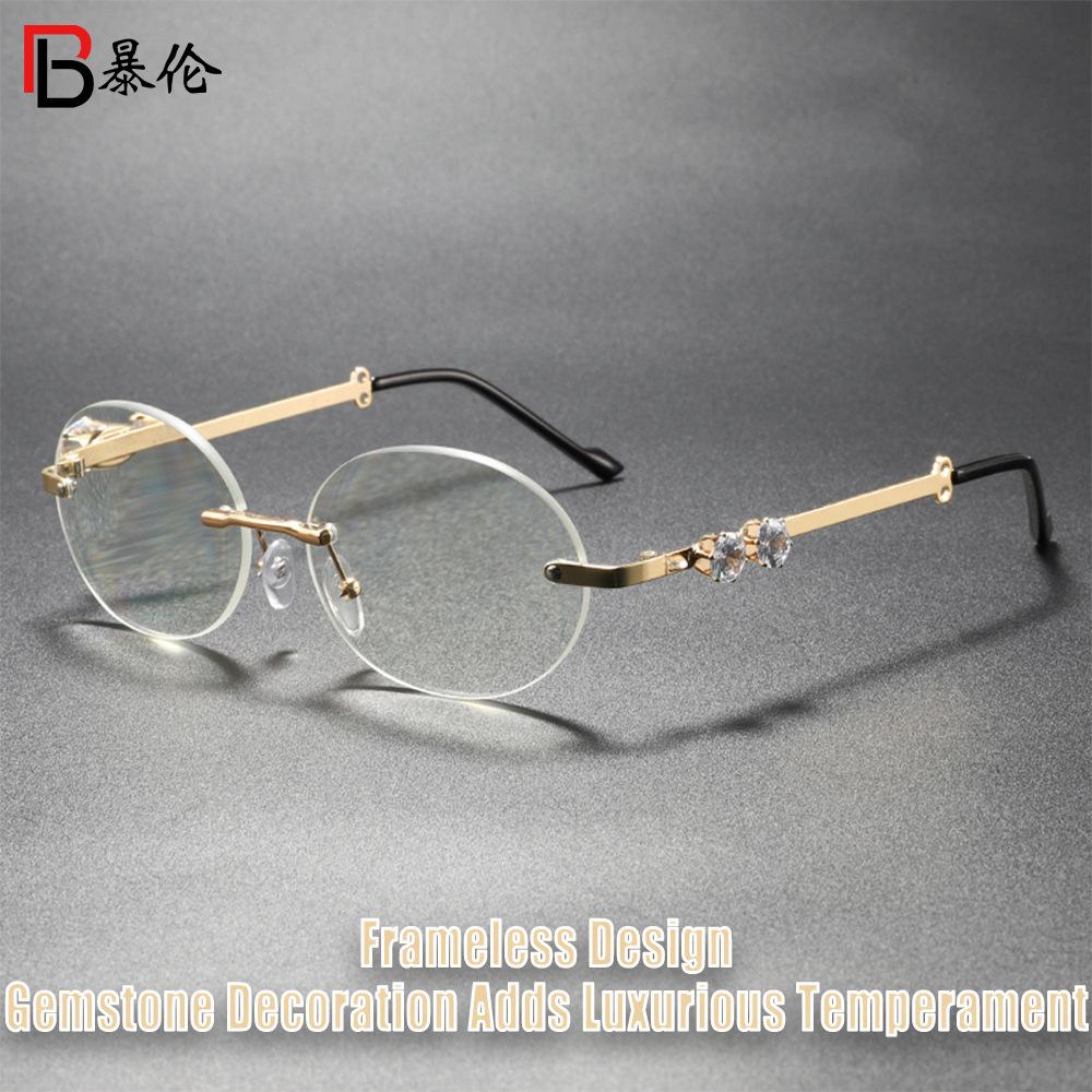 Retro versatile fashion elegant high definition diamond frameless reading glasses light and comfortable reading glasses for the elderly