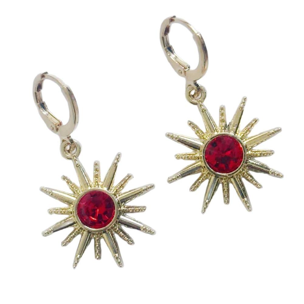 Fashion Retro Gold Color Baroque Sun Red Zircon Pendant Hoop Earrings for Women Luxury Charm Dangle Earrings Jewelry Accessories