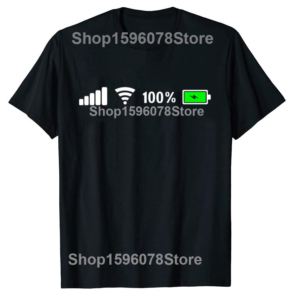Funny Signal Wifi Battery Graphic 100% Cotton T-shirts Men Women's Fashion Casual Tshirt Loose Oversized Streetwear T Shirt