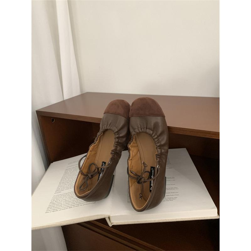 Spring and summer 2025 new gentle fairy style soft leather retro casual round head shallow mouth single shoes flat ballet shoes