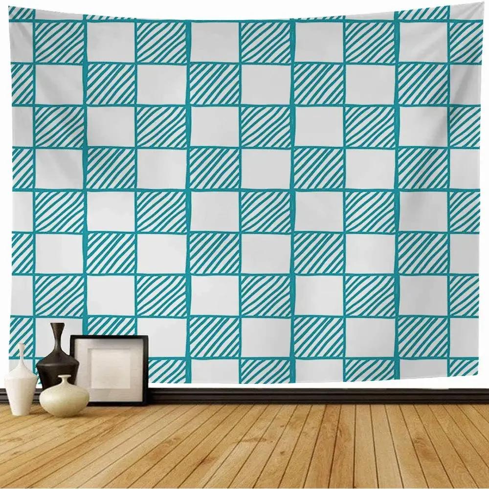 Checkered Tapestry Geometric Squares Style Tapestry Traditional Game Board Tapestry Wall Hanging for Bedroom Living Room Dorm