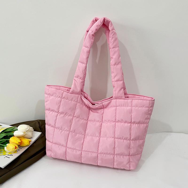 Autumn and Winter Soft Quilted Cotton Clothes Hand Bag Large Capacity Commuting Portable Tote Bag Shoulder Armpit Bag