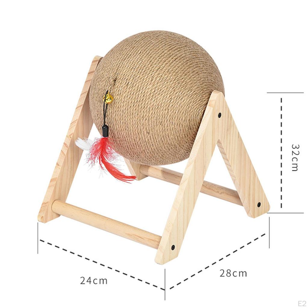 Cat Scratching Ball Toy Wooden Stand Triangle Frame Multipurpose Interactive with Bell and Feather