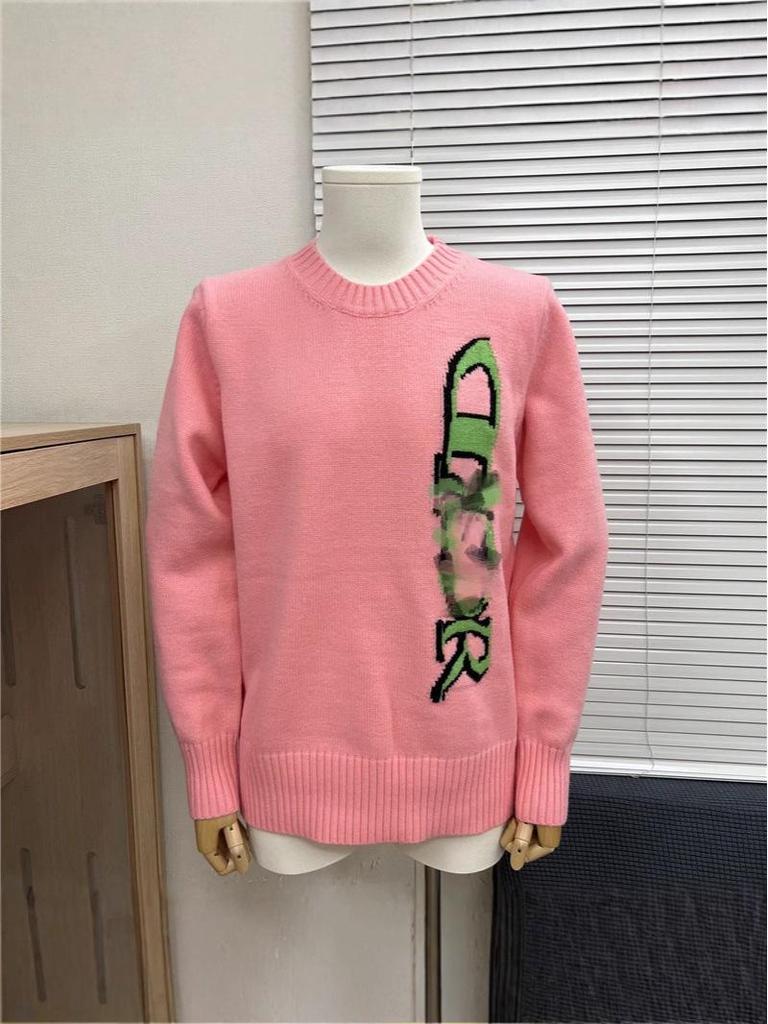 Unisex Color Block Logo Jacquard Round Neck Sweater with Long Sleeves