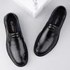 Men's Genuine Leather Cowhide Slip-On Business Casual Shoes - Non-Slip, Breathable, Soft Sole for Middle-Aged and Elderly.