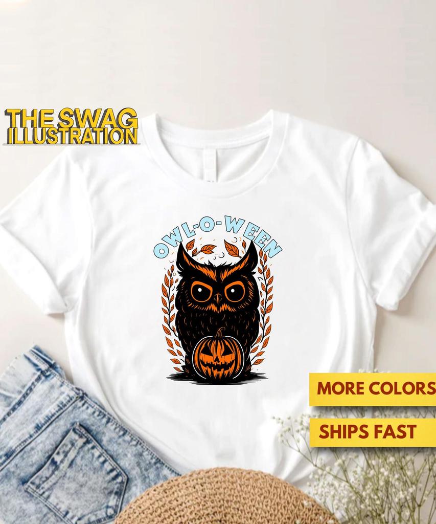 Owl O Ween Halloween Shirt, Funny, Cute Halloween Owl Pun Shirt, Owl Lovers & Halloween Pun Lovers GifT Shirt, Ultra Soft Premium Tee