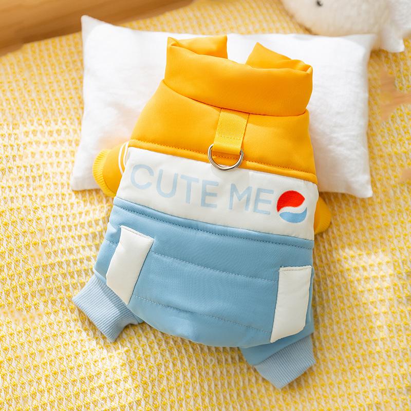 Pet Cotton-padded Dog Clothes Color Matching Trendy Brand Traction Teddy Bear Yorkshire Autumn and Winter Small Dog Four-legged Suit