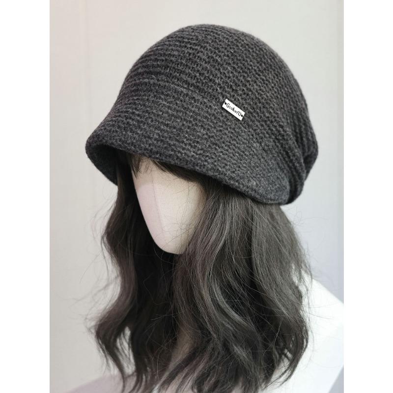 Japanese Style Artistic Autumn and Winter Warm Knitted Pile Hat  Loose Face Covering Woolen Hat for Women