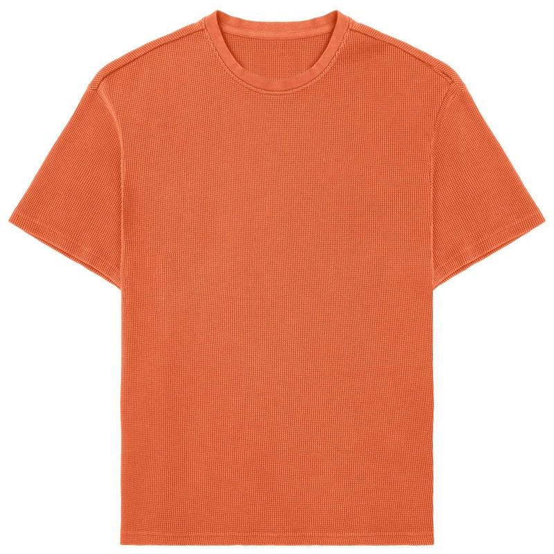 Men Casual Solid Color Crew Neck Short Sleeve Waffle T Shirt