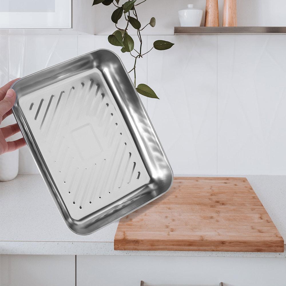 3Pcs Stainless Steel Food Storage Tray with Lid Barbecue Pan Practical Kitchen Serving Plate Picnic