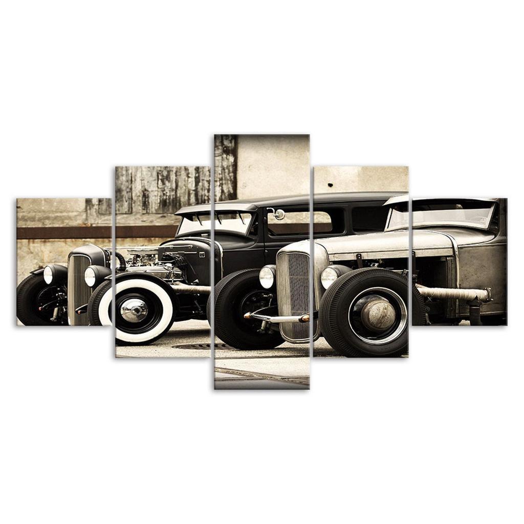 Vintage American Hot Rod Cars Canvas 5 Piece Five Panel Print Modern Wall Art Poster Picture Home Decor Gift For Him For Her