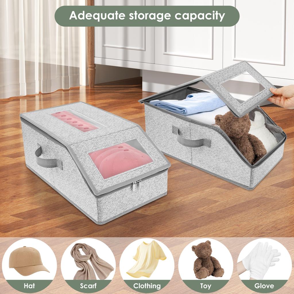 2Pcs Foldable Zipper Baseball Cap Storage Box Non Woven Fabric Baseball Cap Organizer With Clear Window for Clothes Hats