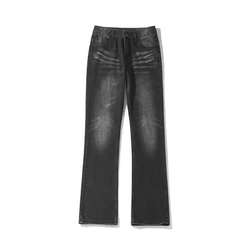 American high street micro-pull retro blue design jeans men's gradual change straight washed trousers hiphop do old trendy brand