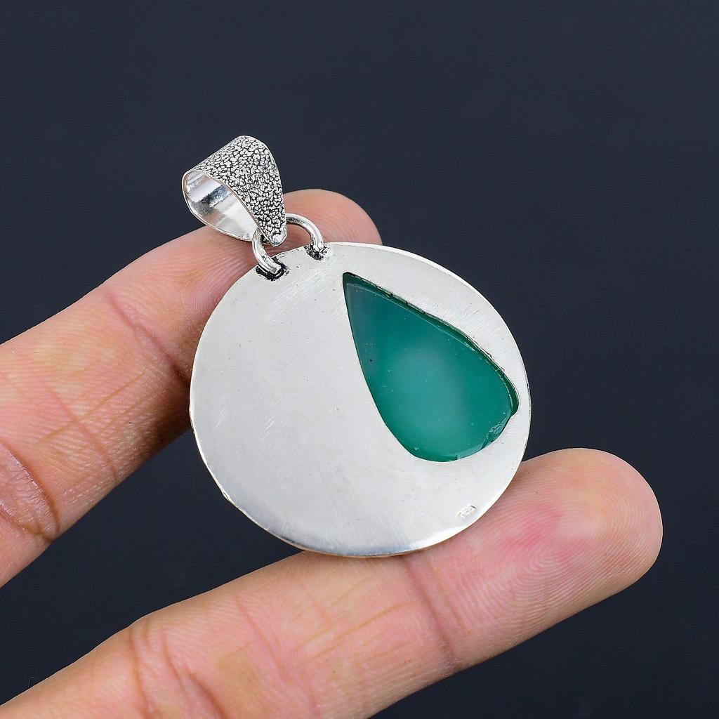 Wedding Gift For Her 925 Sterling Silver Natural Green Onyx Gemstone Pendant