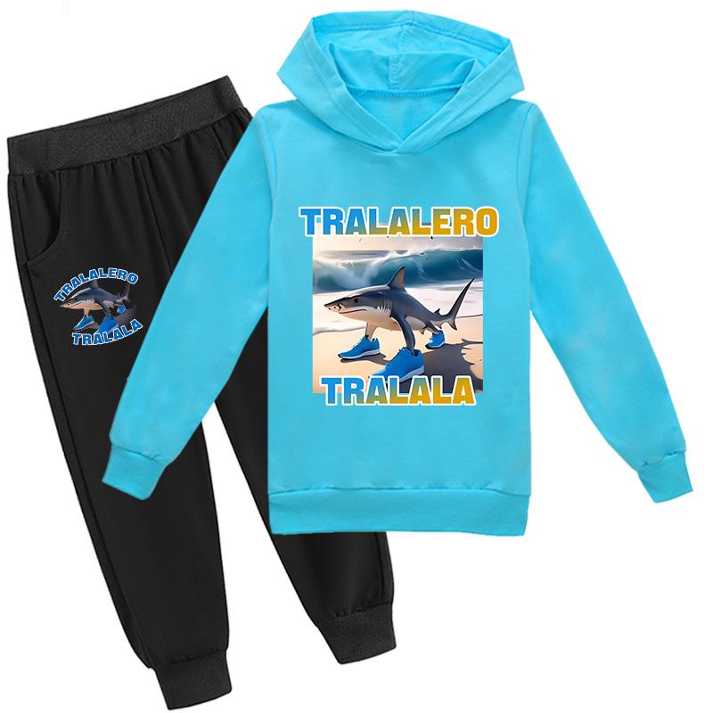 Tralalero Tralala Divertido Shark Meme Kids Clothes Hoodie+Pants 2pcs Set Toddler Boys Girls Tracksuit Children Outfits