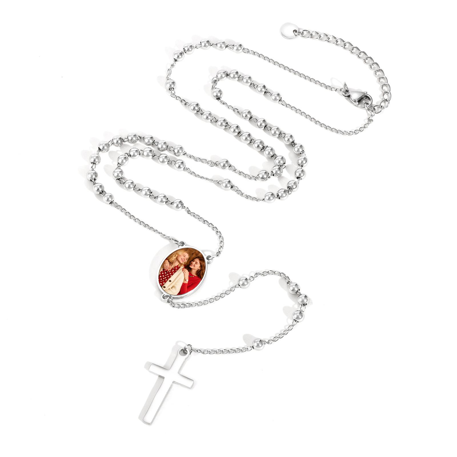 

Custom Photo Necklace for Women, Stainless Steel Jesus Cross Y-shaped Rosary Necklace, Personalized Customized Jewelry Gift